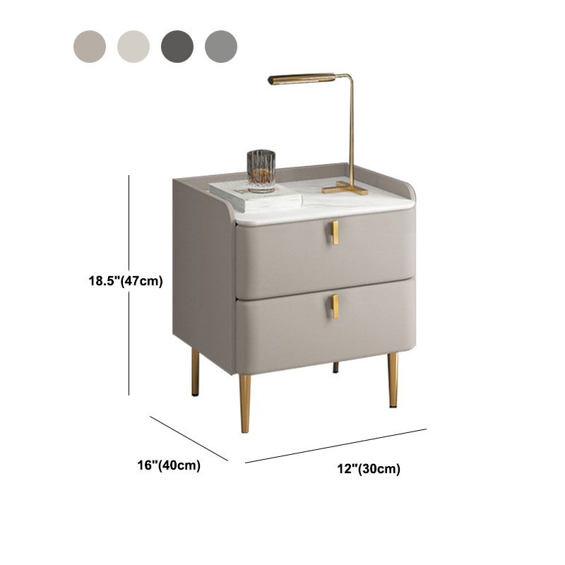 Contemporary Solid Wood Nightstand Stone Top Night Table with Drawers