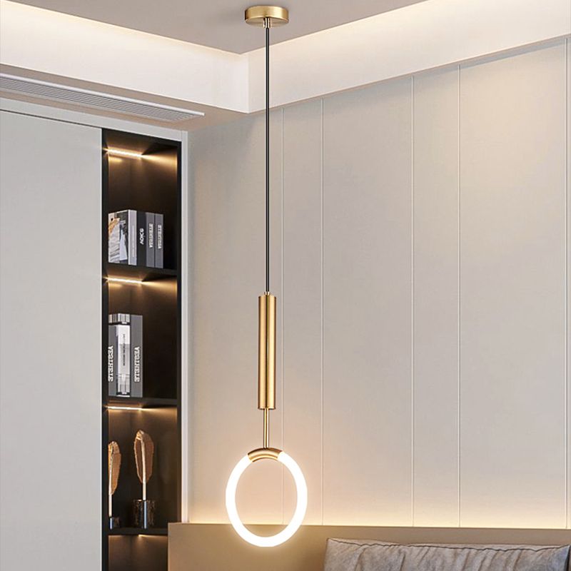 LED Ring Shape Hanging Light Fixture Modern Simple Style Living Room Pendant Light