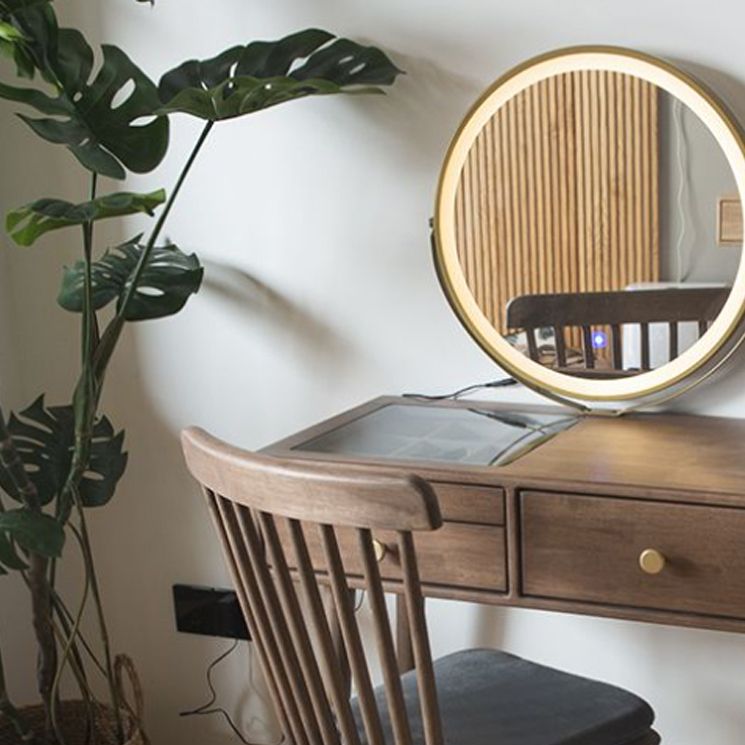 Contemporary Make-up Vanity with Drawers in Brown Rubberwood
