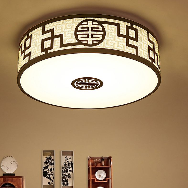 Cylindrical Wrought Iron Ceiling Fixture in Traditional Creative Style Fabrics Flush Mount for Dining Room