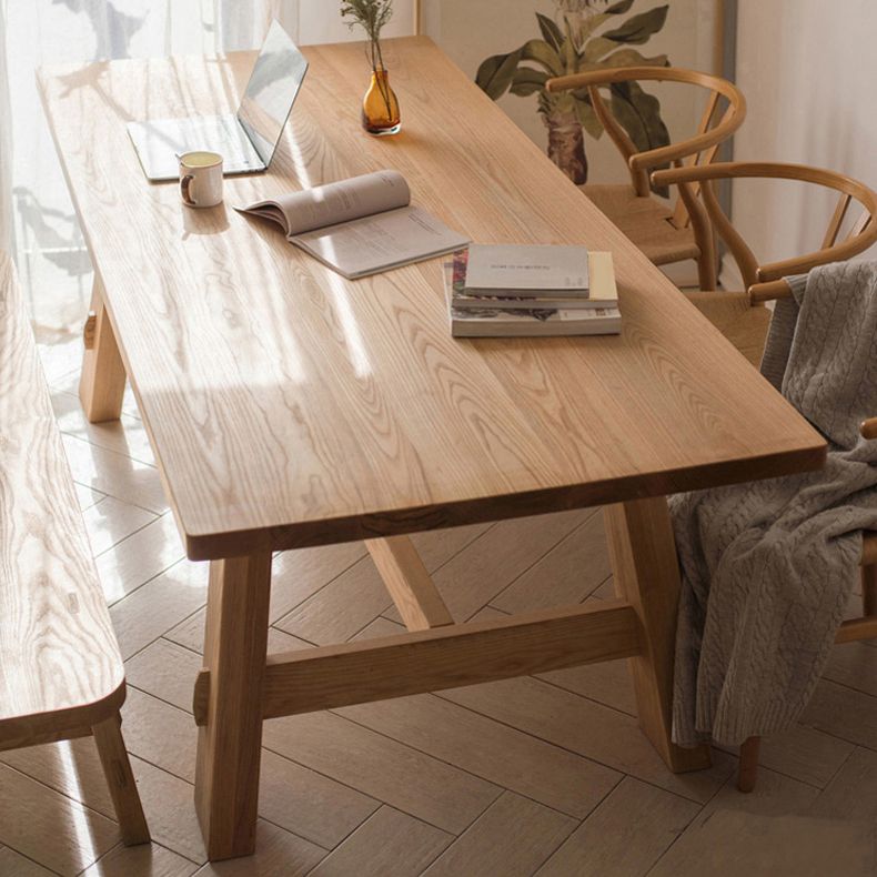 Einfache massive Holzküche Esstisch Khaki Rechteck Form Esstisch mit Trestle Basis