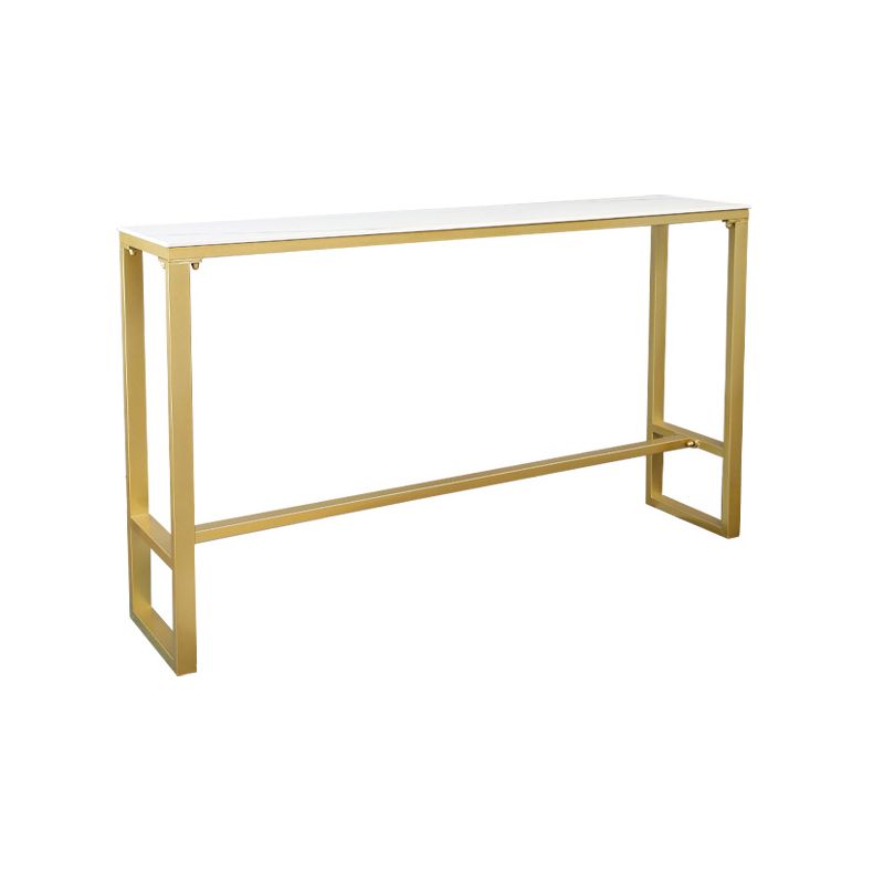 Glam Rectangle Stone Pub Bar Table Gold Iron Bar Dining Table with Trestle Pedestal