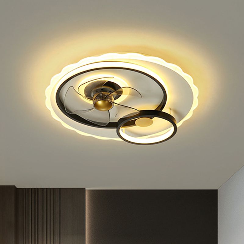 Cercle 5-lame semi-luminaire luminaire contemporain Metal Black LED suspendu lampe à fans, 19,5 pouces de large