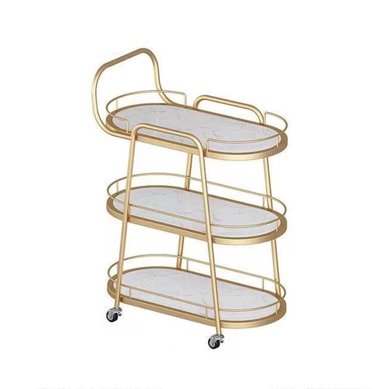 Modern 24.41"W Rolling Prep Table Oval Metal Prep Table for Home Use