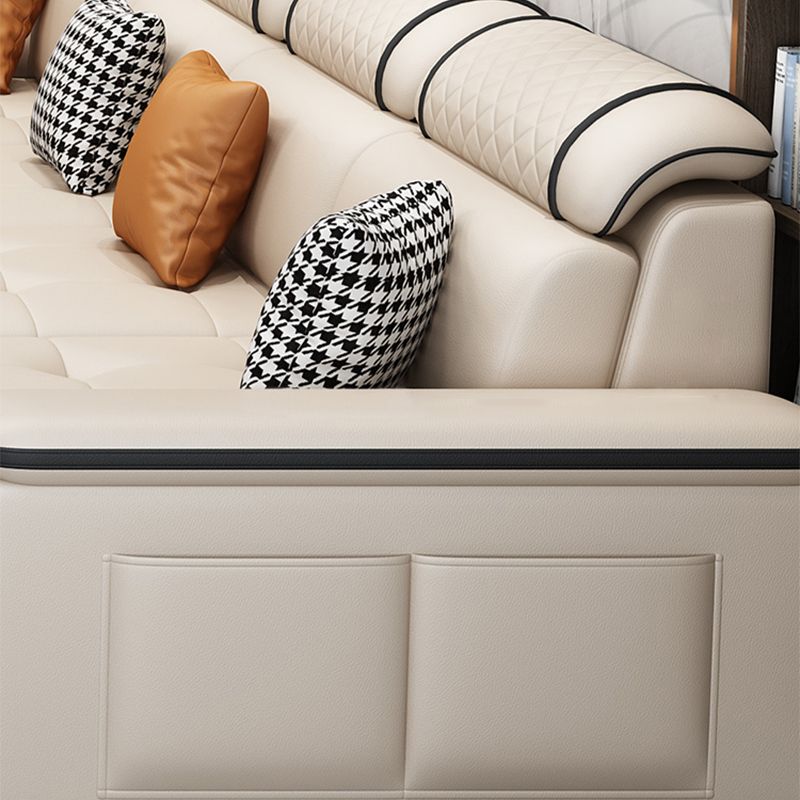 4-Seater Sectional with Adjustable Head Pillow and Storage Arms for Living Room