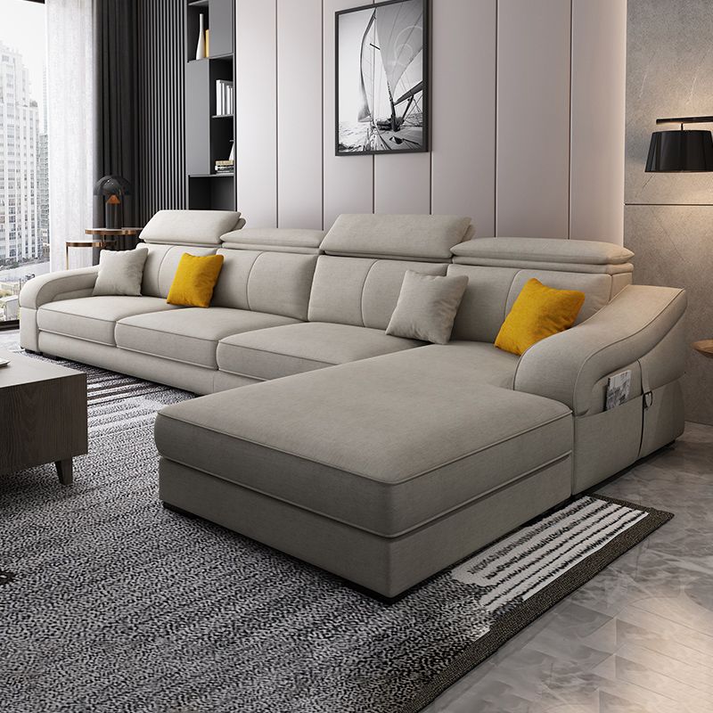 Linen and Faux Leather Reversible Modular L-Shape Furniture Sectionals