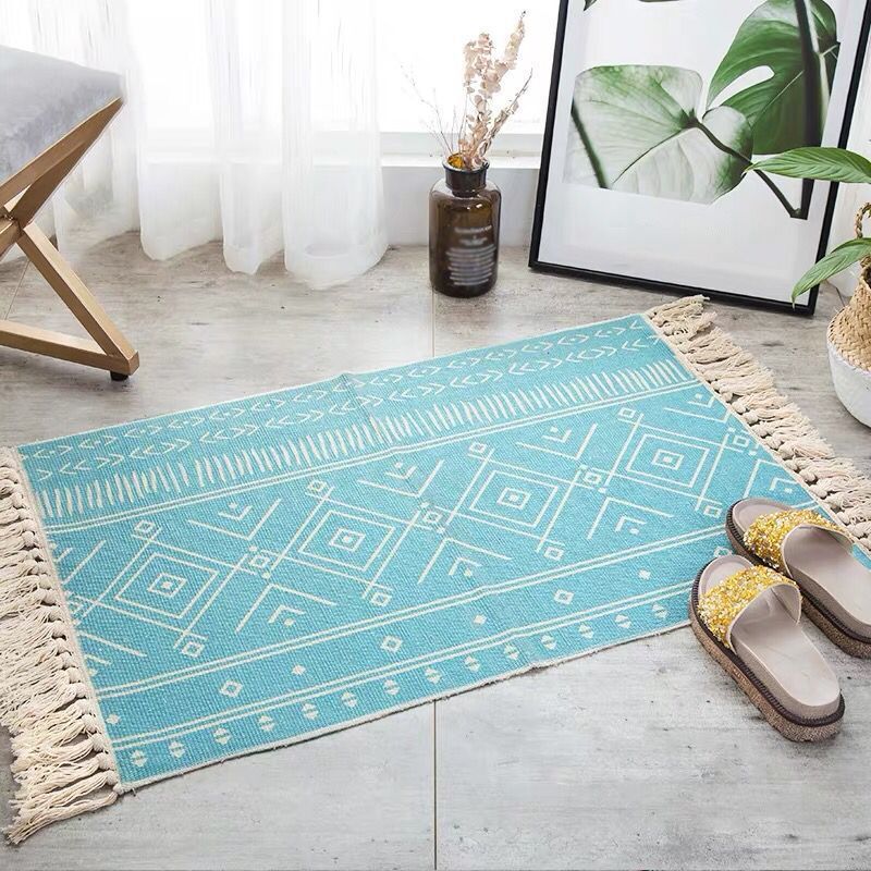 Aesthetic Multi Color Boho Rug Cotton Braided Flower Rug Pet Friendly Area Carpet for Bedroom