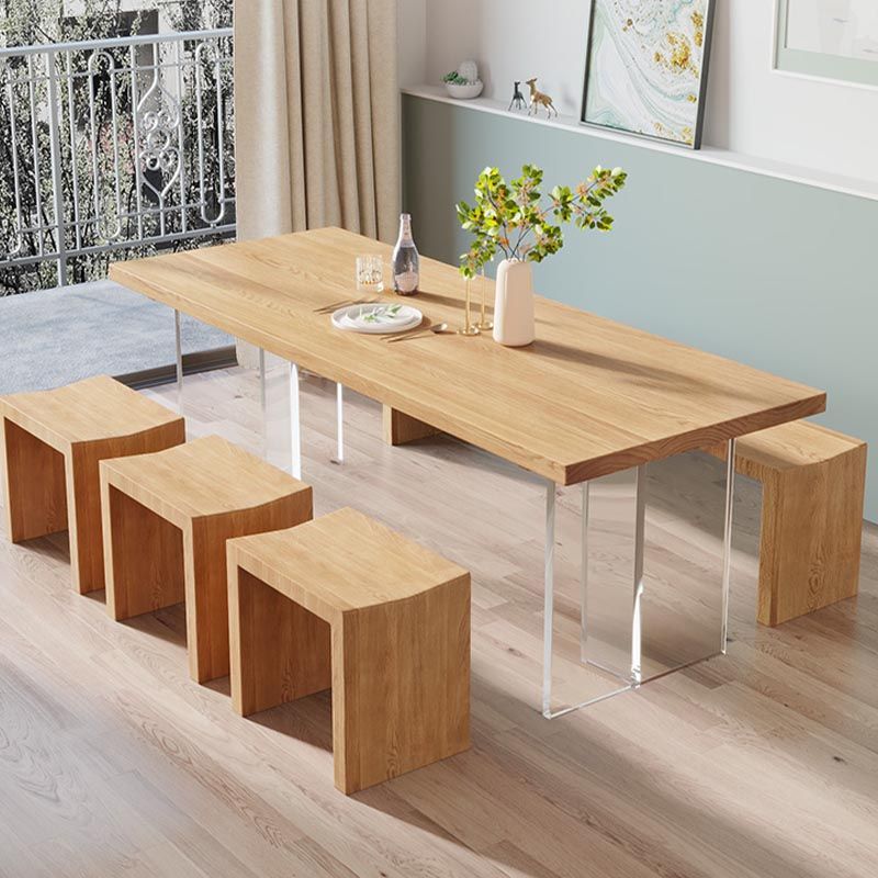 Pine Wood Top Dining Table Contemporary Dining Table with Double Pedestal Base