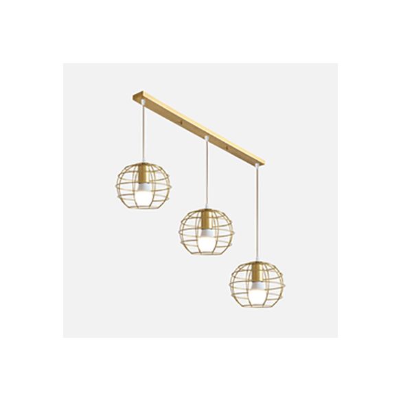 Globo de oro/diamante/sombra de estrella Luz de techo colgante con marco de alambre de hierro industrial 3 cabezas de colgantes de interior