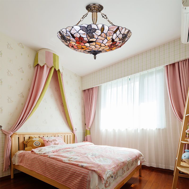 16"/20.5" Wide Butterfly Ceiling Flush Mount Mediterranean Shell 3/4 Lights Silver Semi Flush