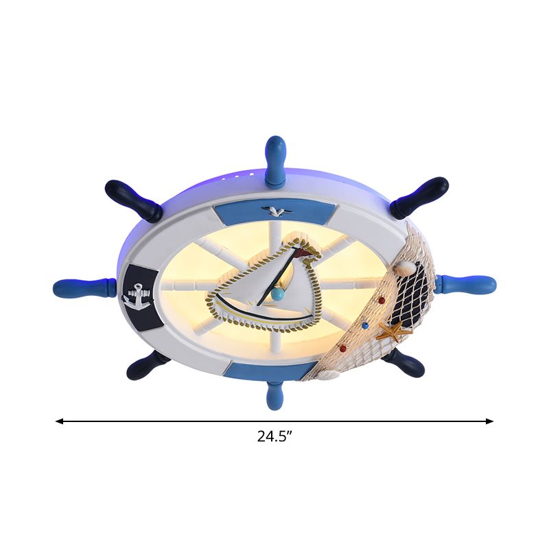 Rudder métallique Flushmount Éclairage des enfants LED près de Ceiling Lamp en bleu avec Shade Acrylique