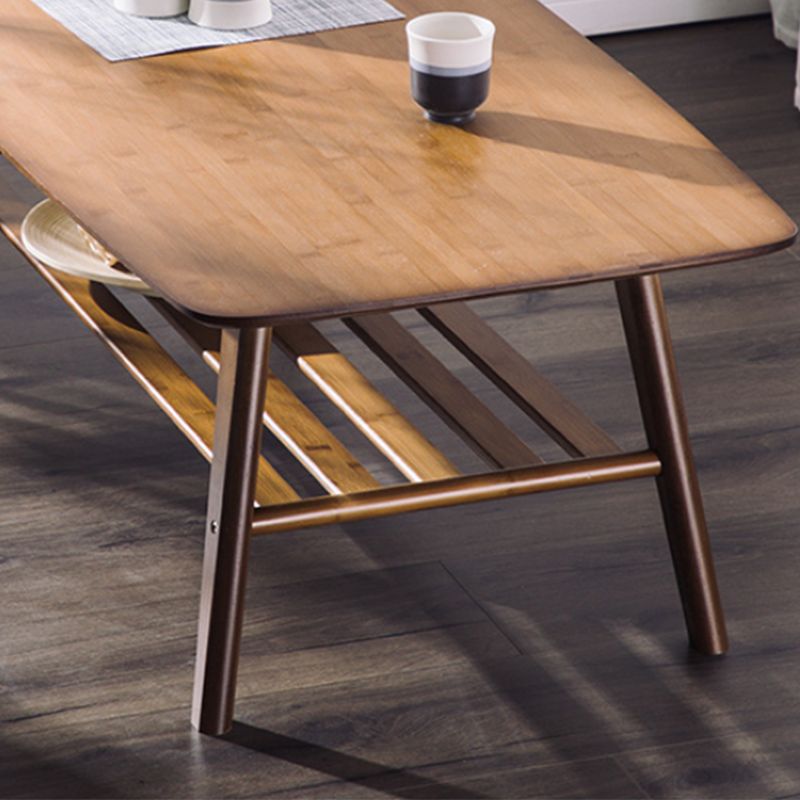 Nordic Style Rectangular Solid Wood Table 4 Legs Base with Storage Rack Coffee Table