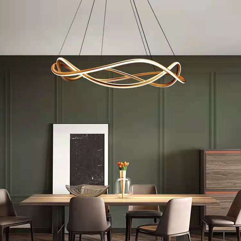 2 Lights Wave Pendant Chandelier Modern Style Metal Hanging Lamps