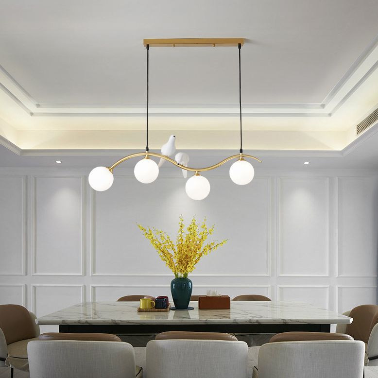 Branch and Bird Island Light Minimalist Metal Diner Pendente soffitto con sfera Opal Glass Shade