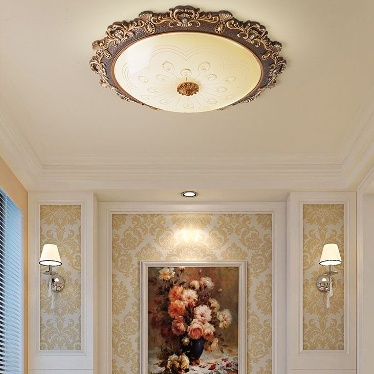 Traditional Bowl Flush Mount Lighting LED Glass Flush Mount Ceiling Light in White