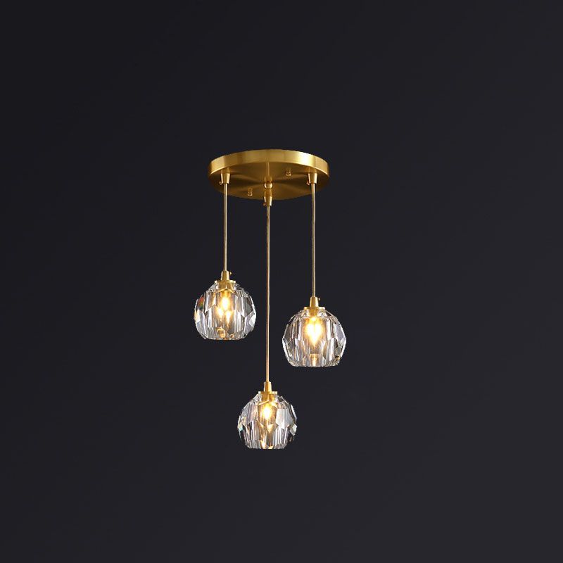 Round Down Lighting Pendant Modern Style Crystal Coppery Suspension Pendant Light