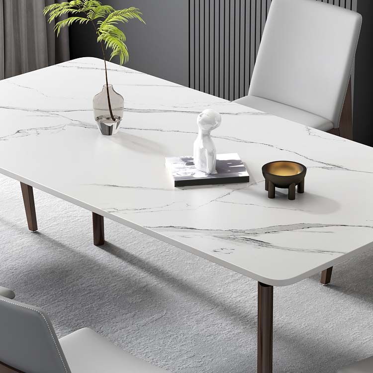 Stone Top Table with Ash Wood Frame Mid-Century Rectangle Dining Table