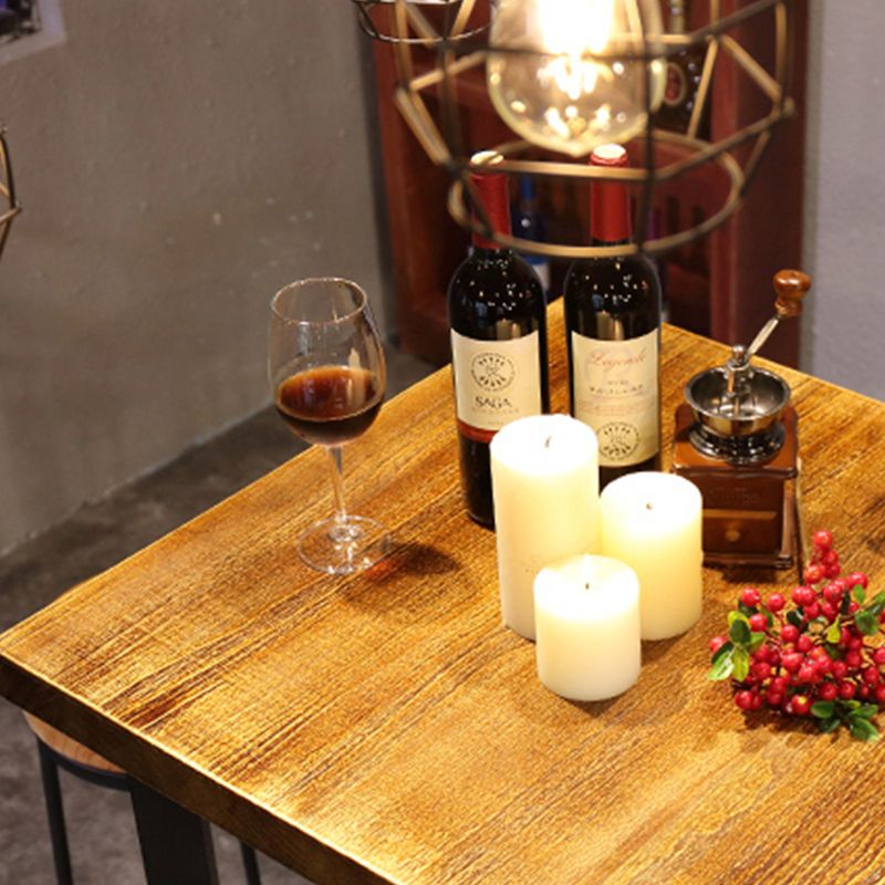 Industrial Style Bar Table Solid Wood Square Bar Dining Table with Footrest