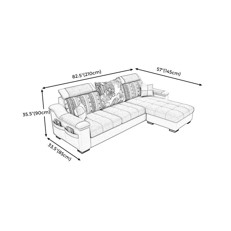 Modern Scooped Arm Sectional 106.3"L x 57"W x 35.43"H High Back Sofa with Storage