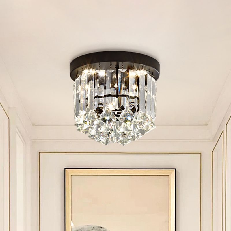 Minimalist LED Flushmount Lighting Black Cascade Ceiling Mounted Fixture with Crystal Prisms Shade in Warm/White Light