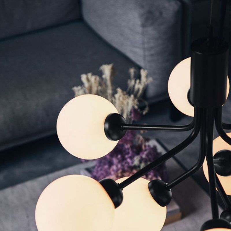 Modern Style Chandelier Light Fixture Globe Shape White Glass Pendant Light