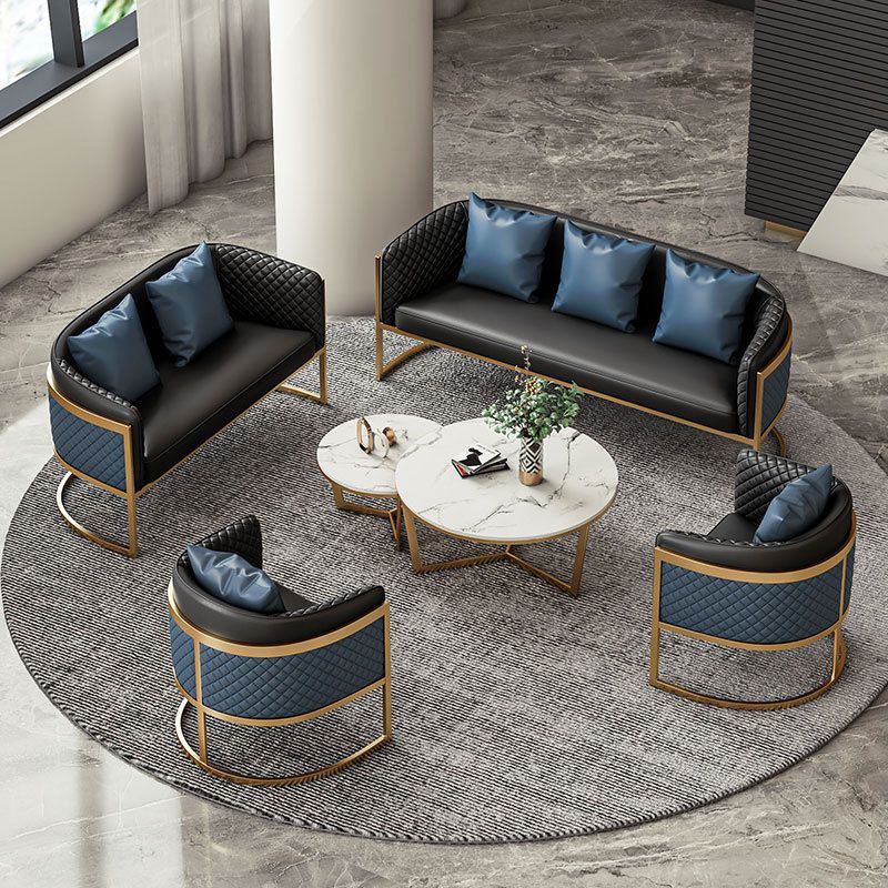 Faux Leather Sofa Modern Tuxedo Arm Sofa with Tight Back Water Resistant