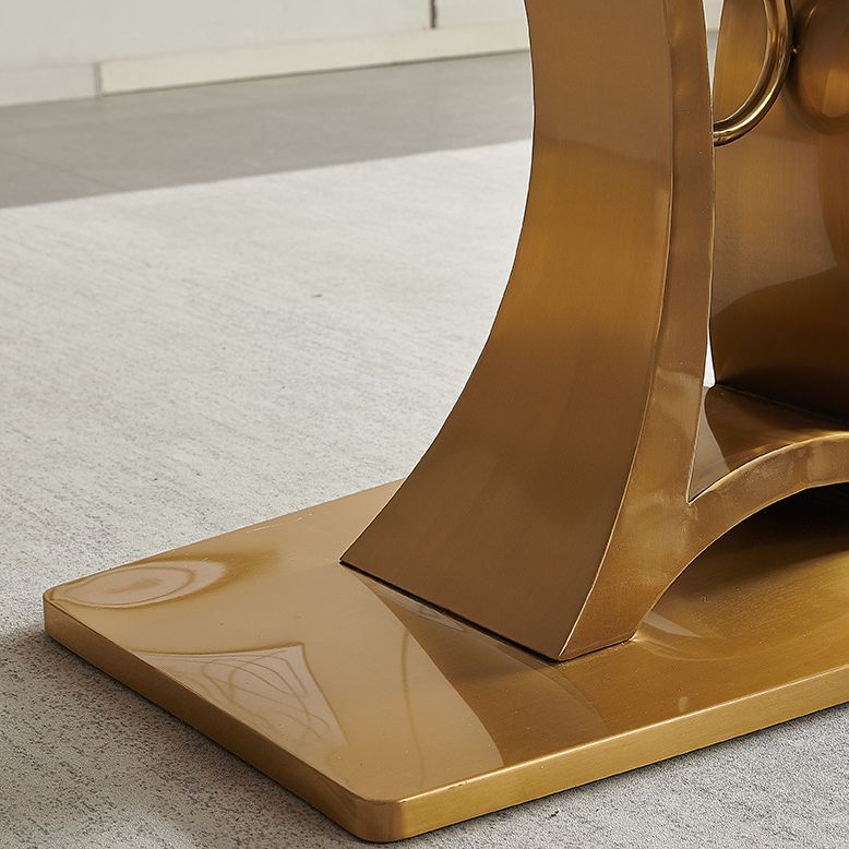 Glam Style Rectangle Table Sintered Stone Dining Table with Metal Legs