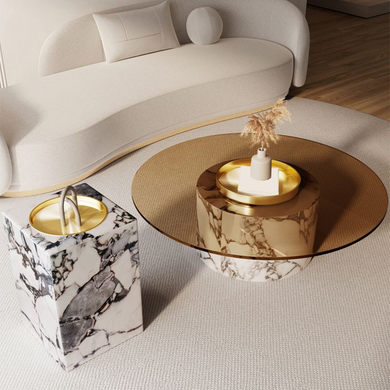 Round No Distressing Coffee Table Glass Pedestal Tropical Single Coffee Table