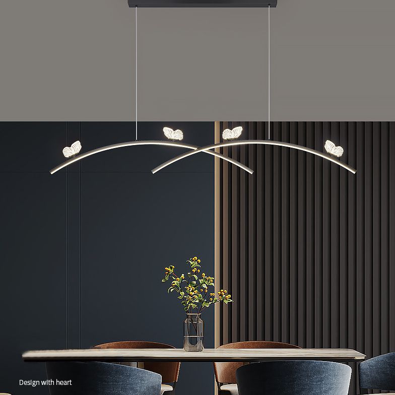 Estilo minimalista moderno colgante de clúster lineal metal de luz 2 luces de clúster para sala de estar