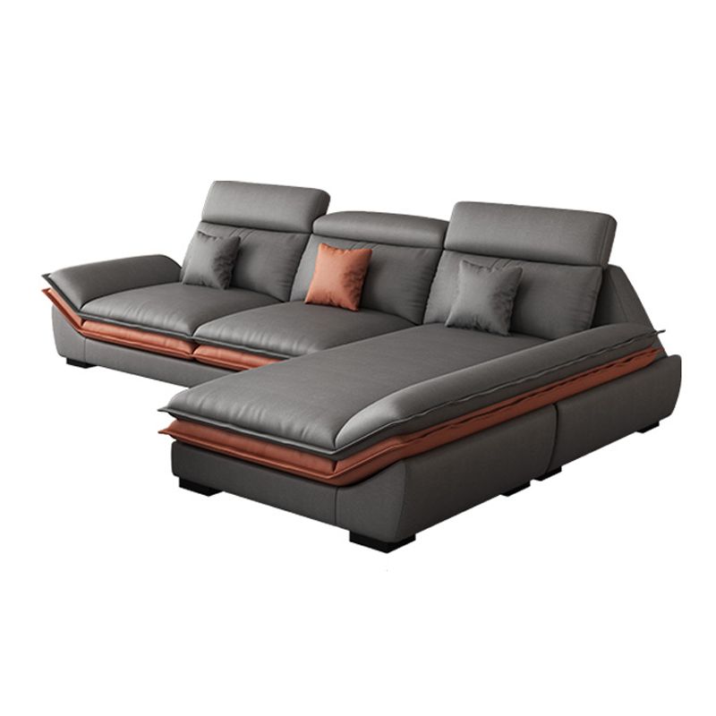 Contemporary Sewn Pillow Back Sofa & Chaise 37.4" H Pillow Top Sofa, Grey Faux Leather