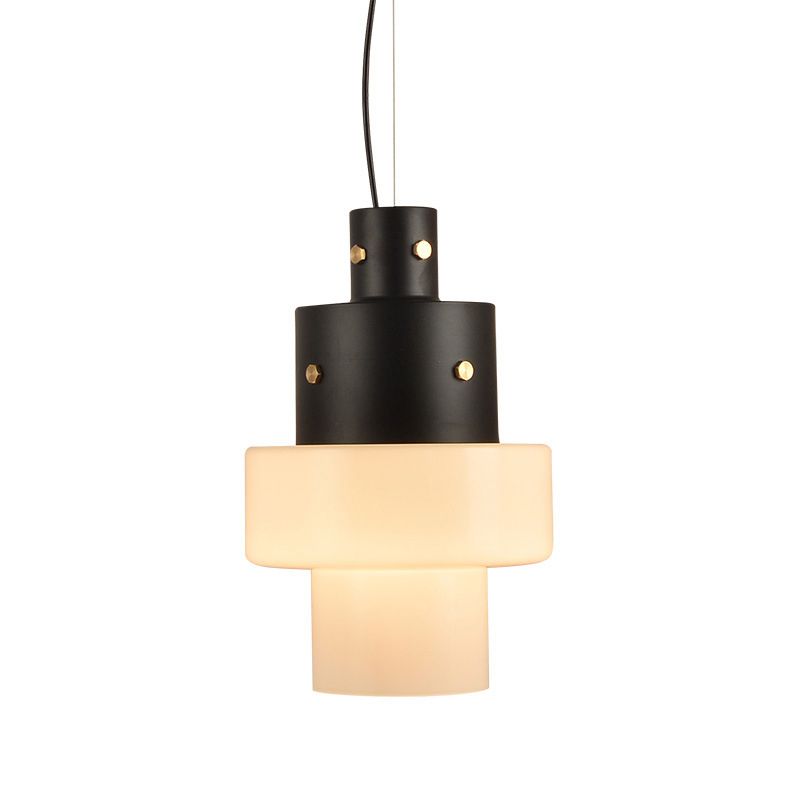 Cilindro de vidrio blanco Luz de techo colgante Rústico 1 cabeza Coste negro Luz para sala de estar