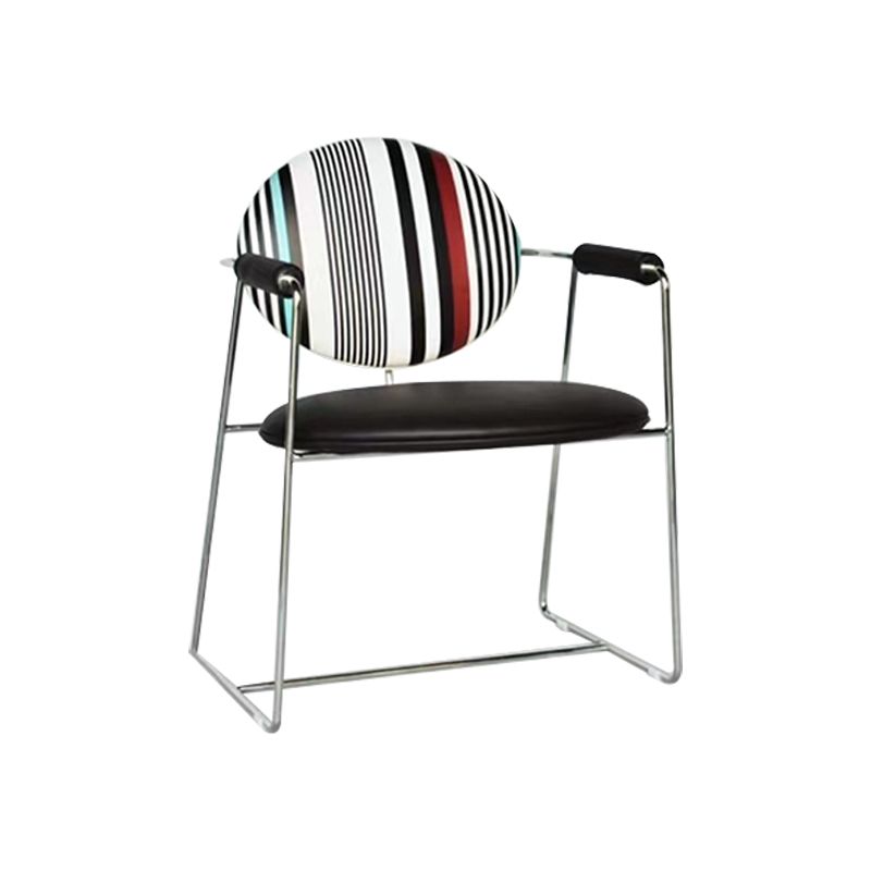 Faux Leathe Dining Chairs Upholstered Arm Chairs with Metal Base