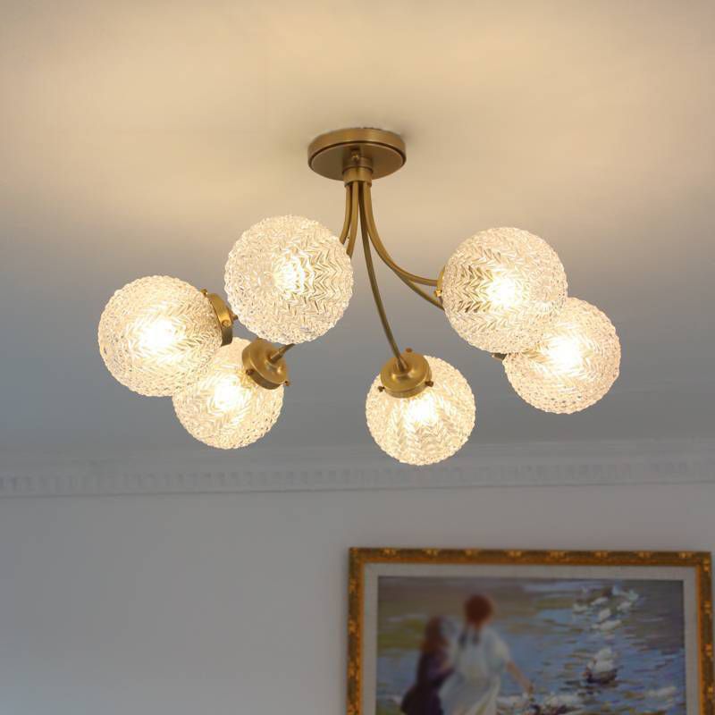 Glass Ball Shape Flush Mount Light Modern-Style Multi Lights Flush Ceiling Light in Brass