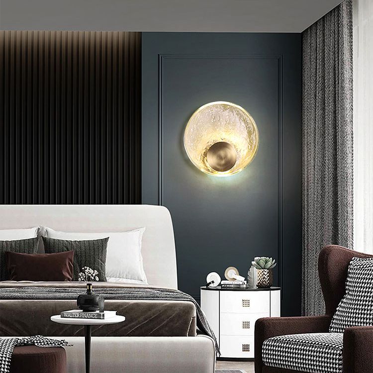 Circular Wall Mount Light Modern Style Clear Crystal 1-Light Sconce Light Fixtures in Gold