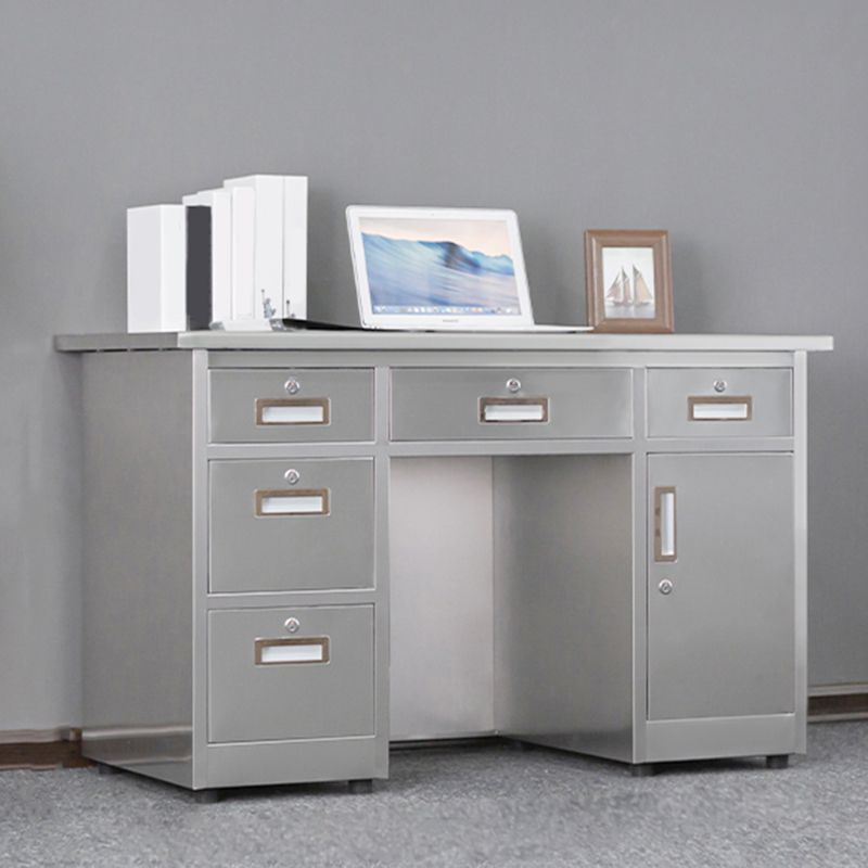 Rectangular Shaped Silver Office Desk with 3/5 Drawers for Office