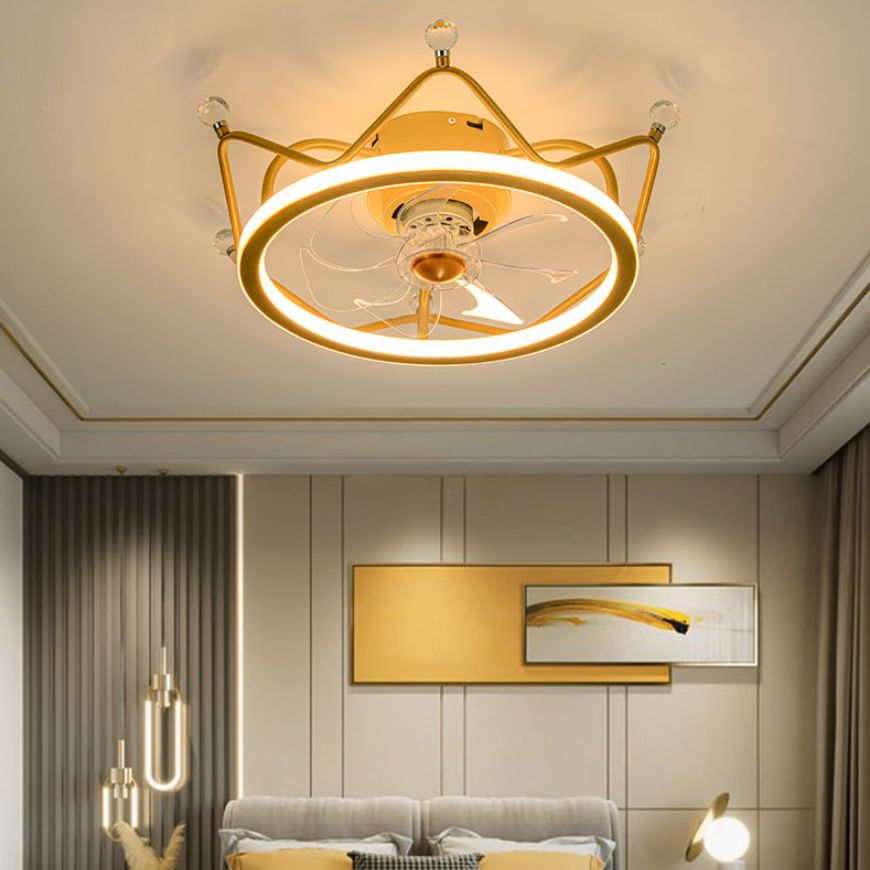 Minimalist Crown Shaped Ceiling Fan Lighting Metal Bedroom LED Semi Flush Light Fixture