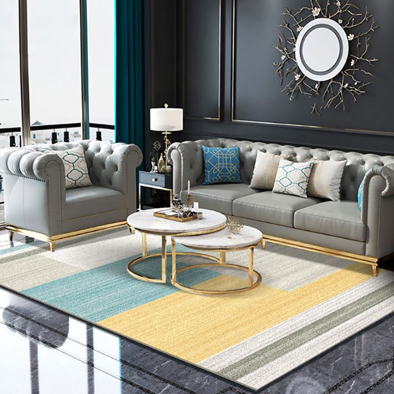 Pastel Geometrical Patterned Rug Polyester Nordic Carpet Stain-Proof Non-Slip Backing Rug for Living Room