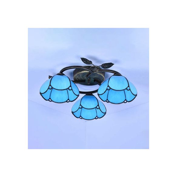 Geometric Ceiling Light Fixture with Pattern Tiffany Stained Glass 3 Lights Flushmount Ceiling Light in Bronze