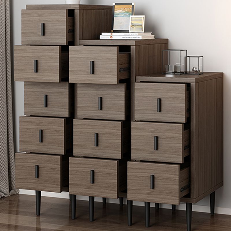 Contemporary Vertical Chest Bedroom Storage Chest in Brown with Drawers