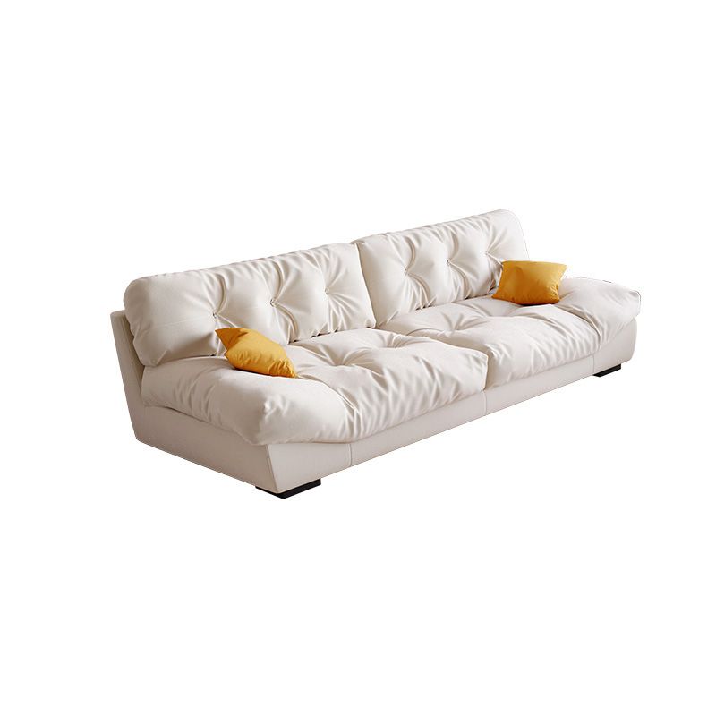 Contemporary Faux Leather/Suede Armless Tufted Sofa Couch in Beige
