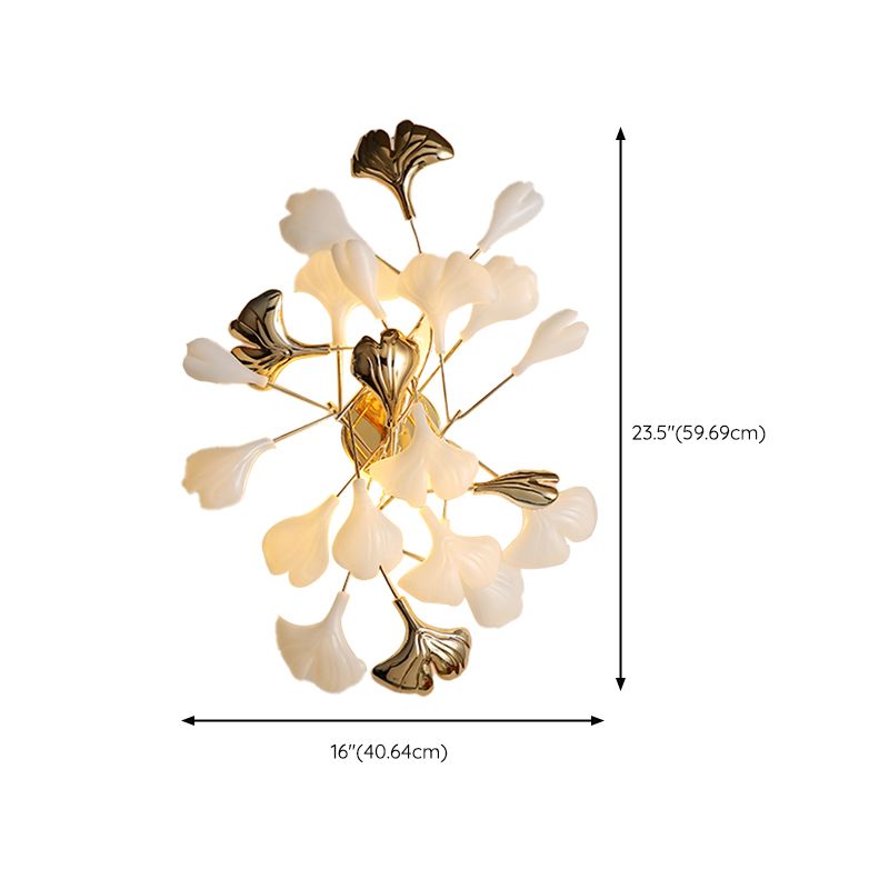 2 / 3 - Light Ginkgo Leaf Shape Wall Light Iron and Plastic Wall Sconce in Gold and White