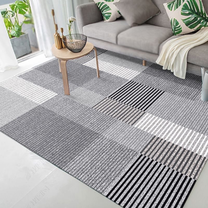 Modernist Striped Pattern Rug Light Grey and Pink Polyester Rug Non-Slip Backing Washable Pet Friendly Carpet for Home