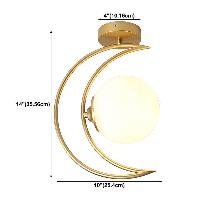 Moon Shape Aisle Ceiling Light Fixture Glass Nordic Semi Flush Light Fixture