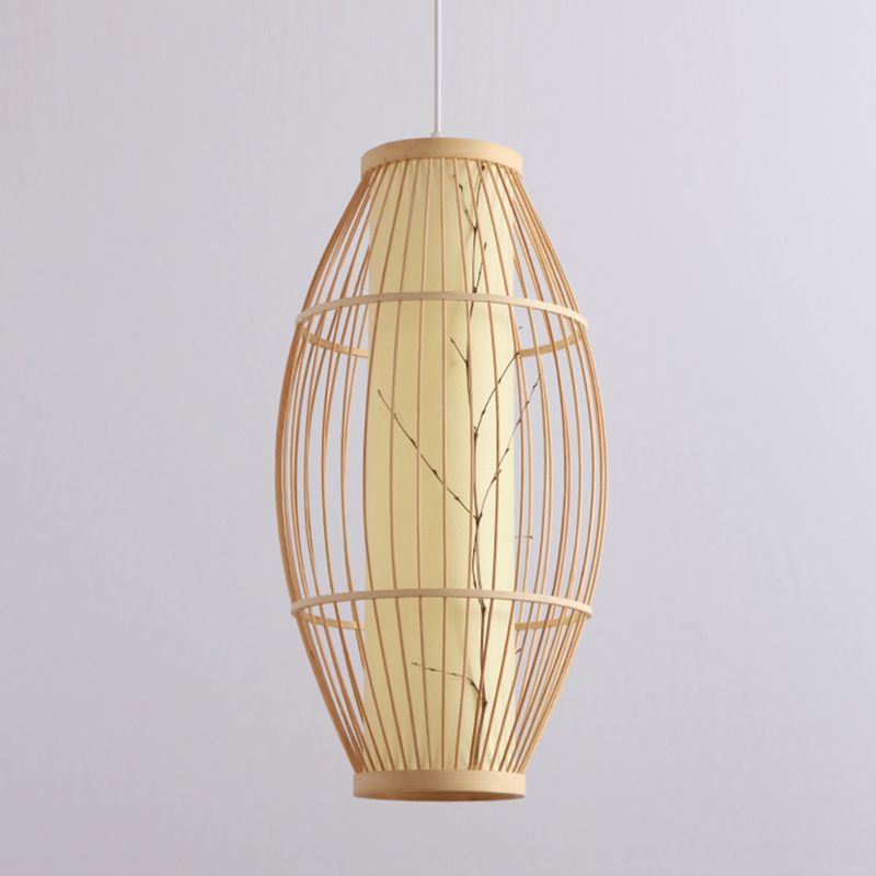 1 Light Elongated Light Pendant Chinese Bamboo Hanging Lights for Restaurant