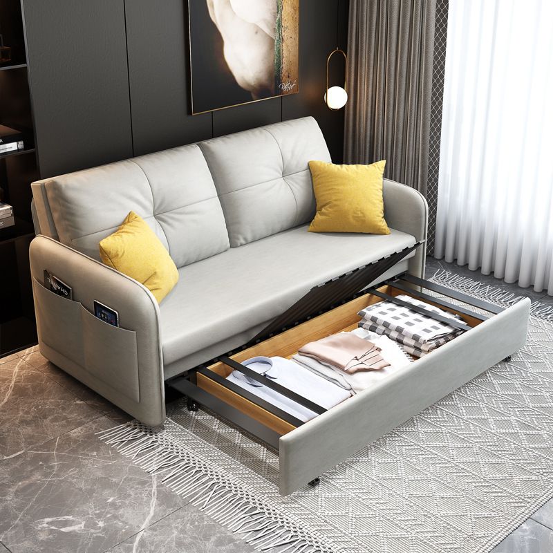 Faux leather Sleeper Sofa Light 32.67" Wide Gray Sofa Bed with Upholstered