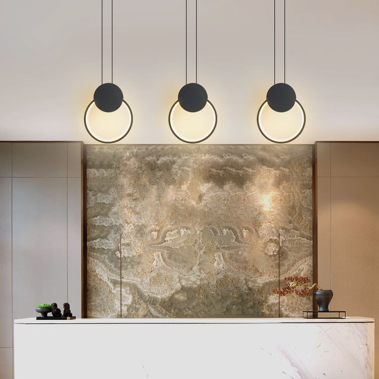 Black Geometric LED Pendant Light in Modern Minimalist Style Wrought Iron Hanging Light with Acrylic Shade