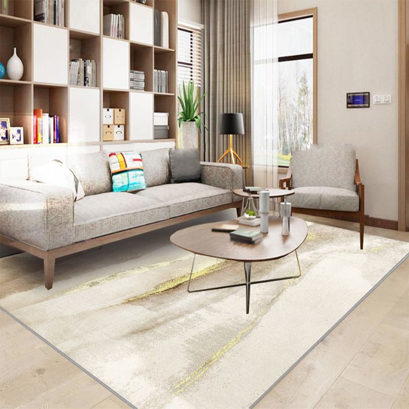 Stylish Beige Area Carpet Color Block Polyester Area Rug Anti-Slip Backing Rug for Home Decor
