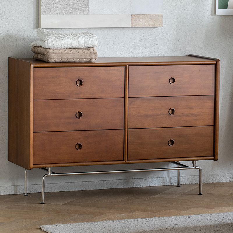 Mid-Century Modern Solid Pine Storage Chest with Drawers for Home