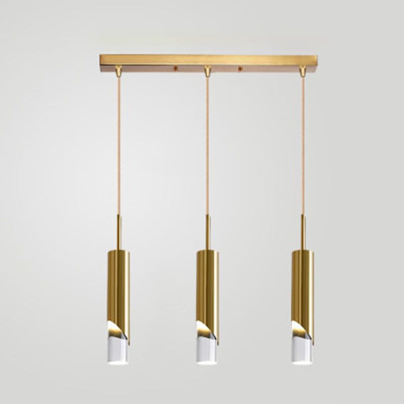 Apparecchiatura cilindrica moderna a sospensione della lampada appesa acrilica in finitura dorata