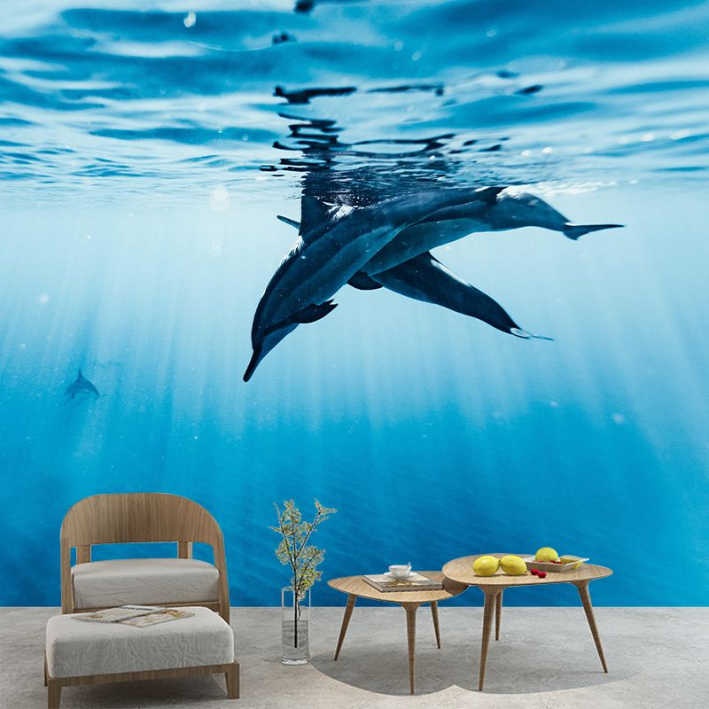 Seabed Photography Mural Wallpaper Dining Room Wall Mural in Light Color